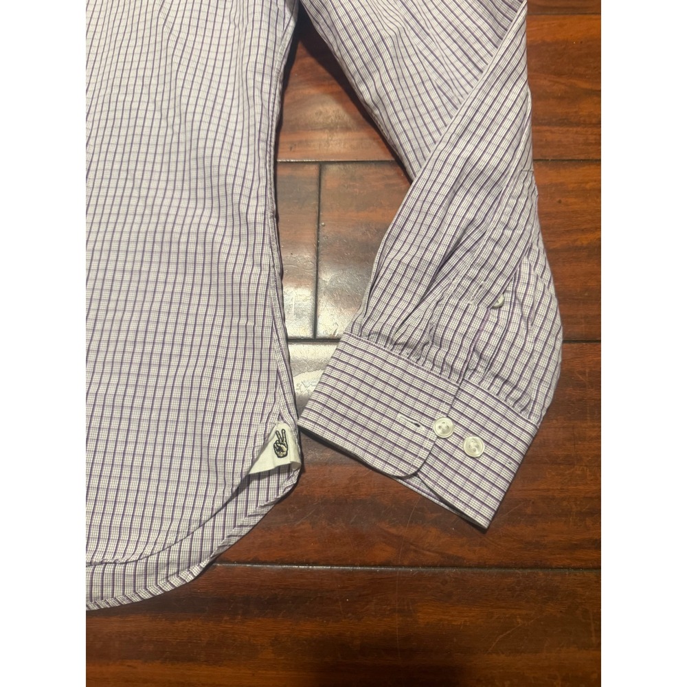 John Varvatos USA Mens Slim Fit Dress Shirt Purple White Check 16 34/35 L - Picture 3 of 10
